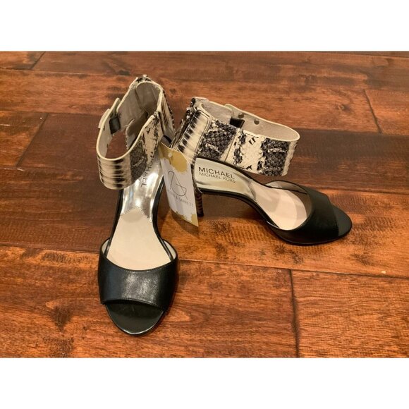 Michael Kors Black Peep Toe Heels W/ Snakeskin Ankle Cuff & Heel, Size 6 (US) - Picture 1 of 9